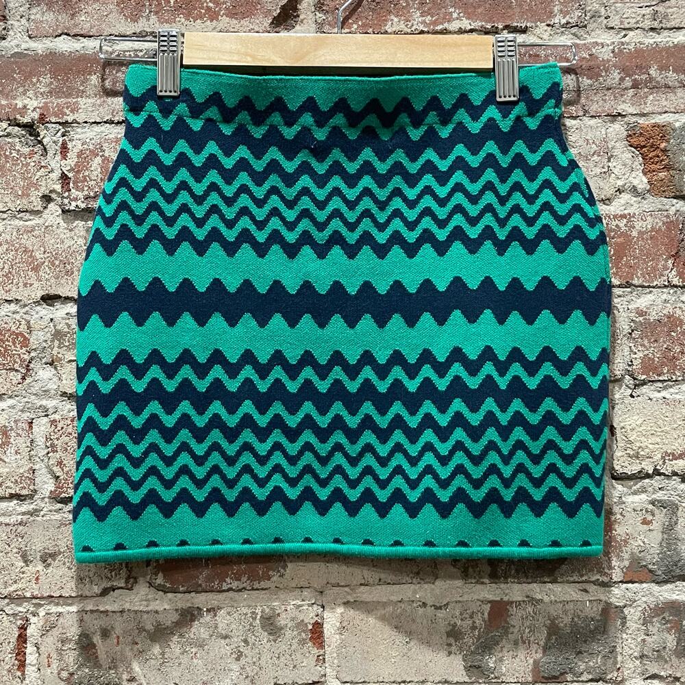 Urban Outfitters Tallulah Knit Mini Skirt XS Green Navy Boho Festival - Picture 3 of 5